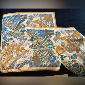 Two Colorful Silk Scarves with Intricate Patterns